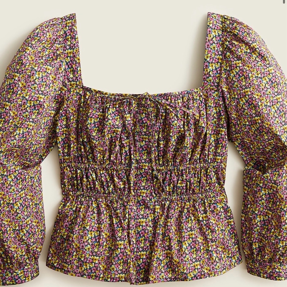 NWT J. Crew Liberty Square Neck Cinched Waist Busy Izzy Floral Blouse Size 0